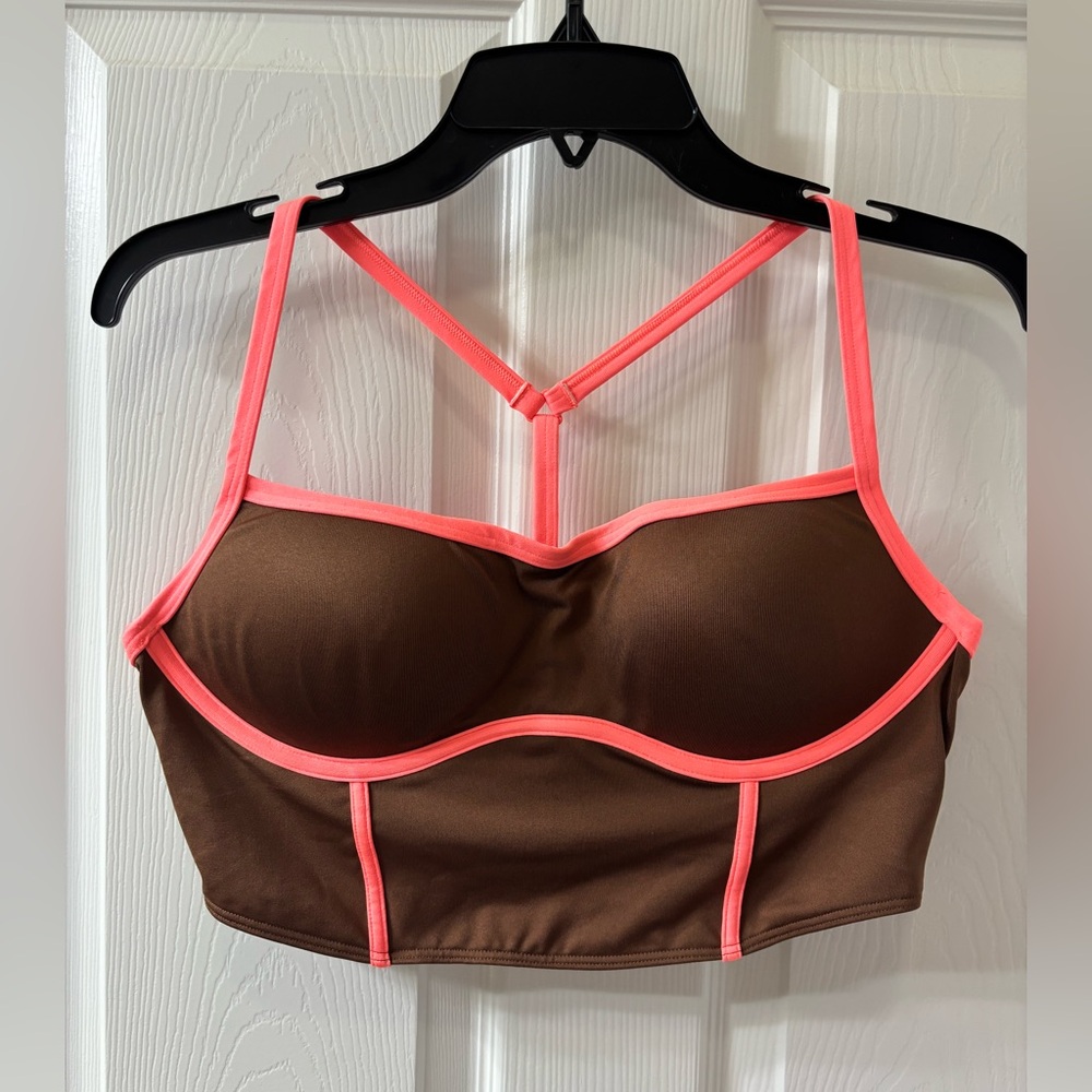 PINK Victoria's Secret Brown Coral LARGE Ultimate Push Up Corset Sport Bra VS